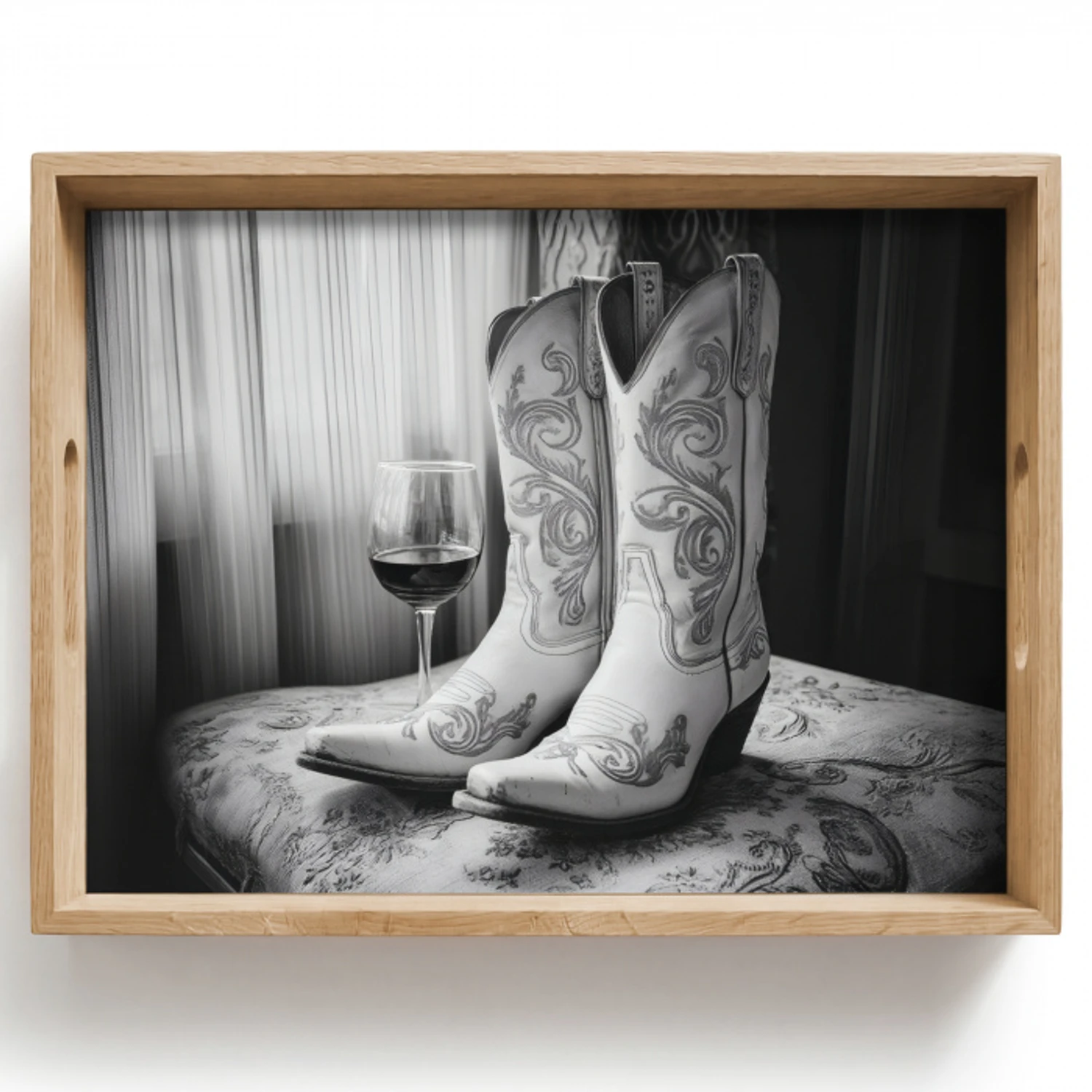 Wijn - Cowboylaarzen - Raamlicht - Wit Dienblad Rechthoek middel -z3d_shopping