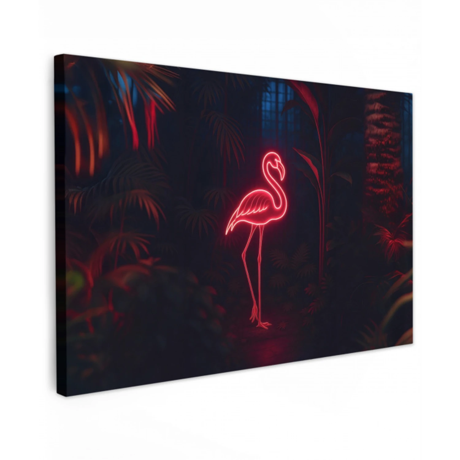 Flamingo - Roze - Neon - Licht Tuinposter op houten frame 2 cm dik klein -3d