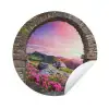 Landschap - Doorkijk - Bloemen - Berg Wandcirkel tuinposter met ringen klein -3d
