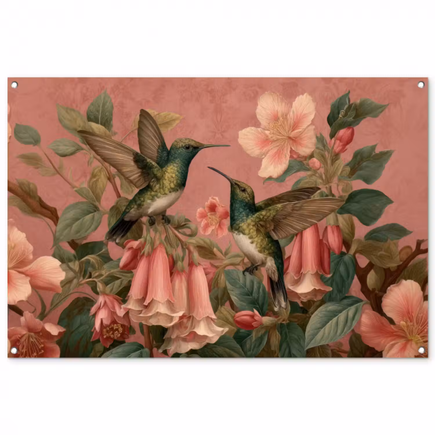 Gartenposter - Kolibris - Blumen - Grün - Rosa
