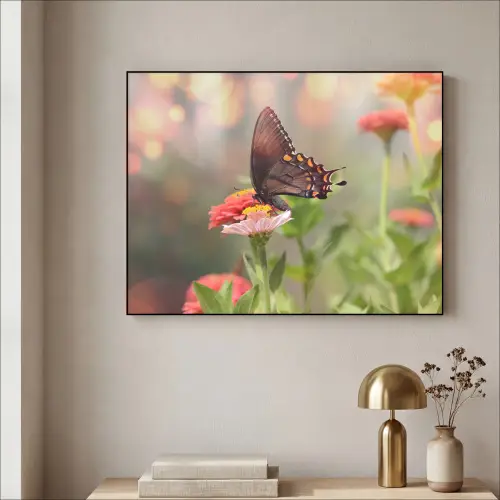 Bloemen - Vlinder - Natuur - Bloem Textielframe - compleet frame klein -sfeer2