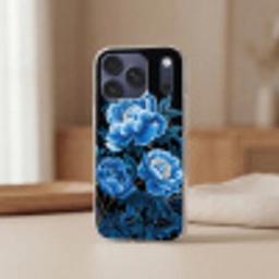 Bloemen - Zwart - Blauw - Modern Telefoonhoesje iPhone 17 Pro klein -sfeer2