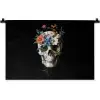 Bloemen - Schedel - Kleurrijk Wandkleed katoen klein -zz3d