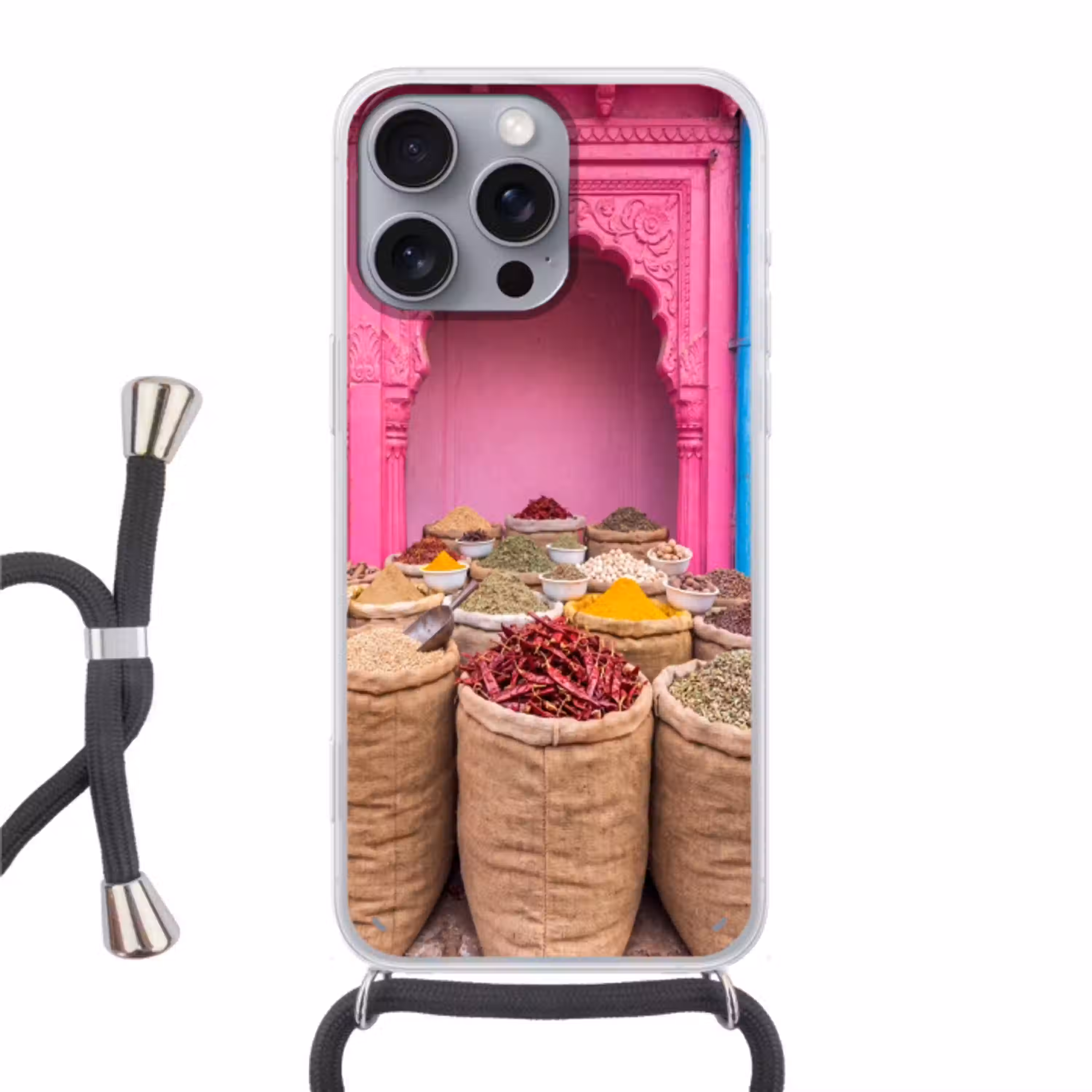 Kruiden - Markt - Roze Hoesje iPhone 16 Pro Max met koord klein -3d