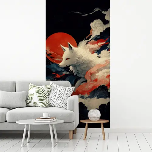 Witte vos - wolken - maan fotobehang vinyl groot -woonkamer