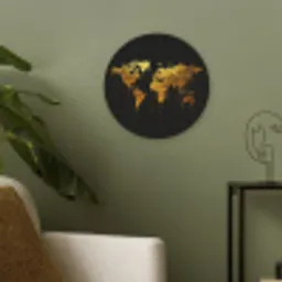 Wereldkaart - Goud - Druipen - Zwart Akoestische PET Vilt - Rond klein -sfeer2