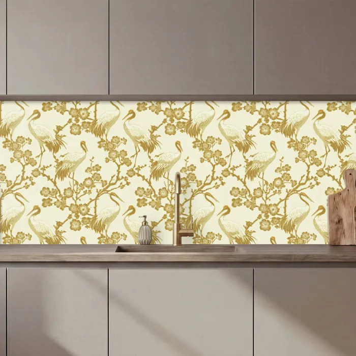 Kraanvogels - Kersenbloesem - Goud keuken achterwand 2 middel 871 zz_3dshopping