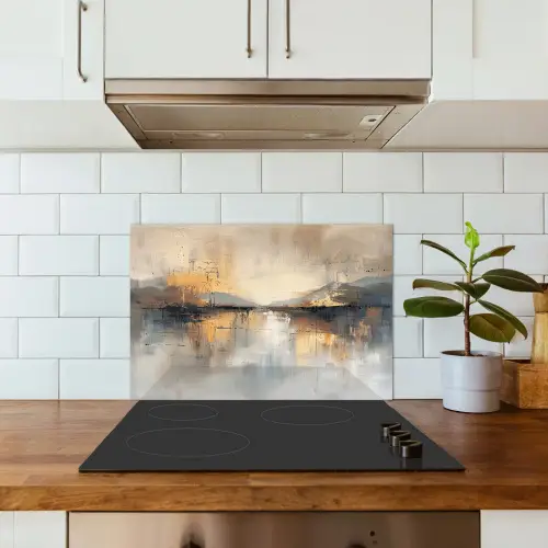 Abstract - Modern - Beige - Aesthetic - Goud keuken achterwand spatscherm klein -sfeer2
