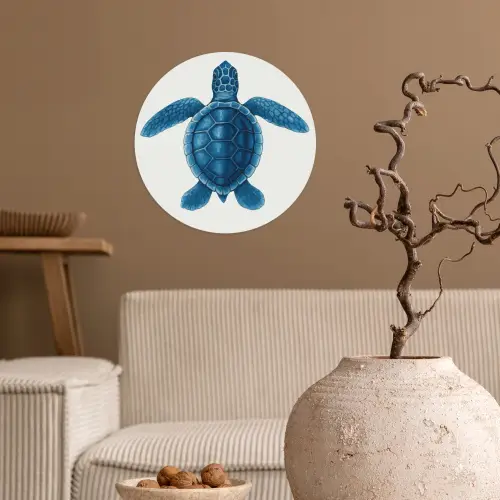 Schildpad - Blauw - Schild Wandcirkel behangsticker klein -sfeer1