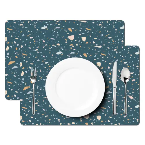 Terrazzo -  Patroon - Kleurrijk - Diep blauw Placemat vinyl groot 368 -zzsfeer2_Kitchenyeah-website