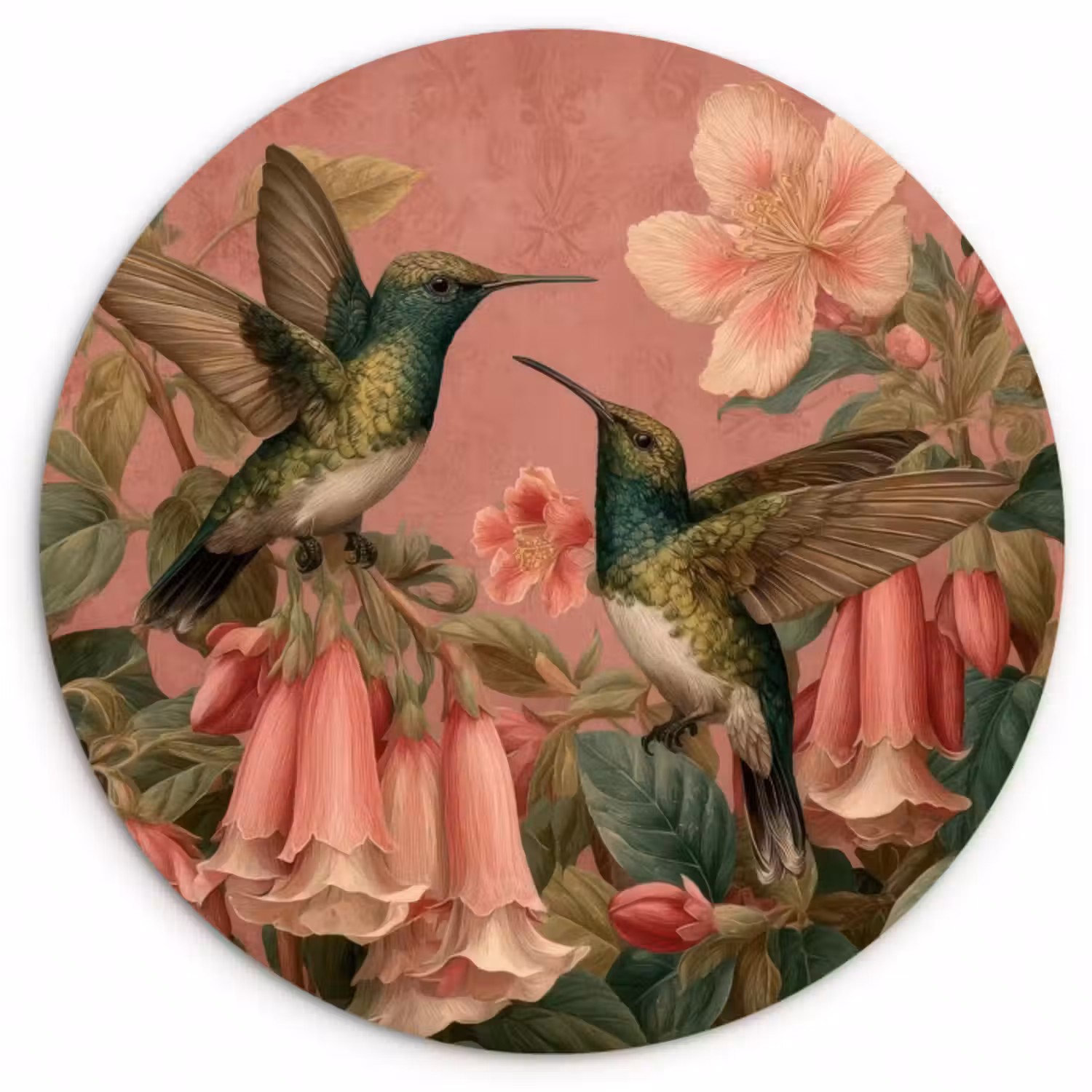 Forexbild Rund - Kolibris - Blumen - Grün - Rosa
