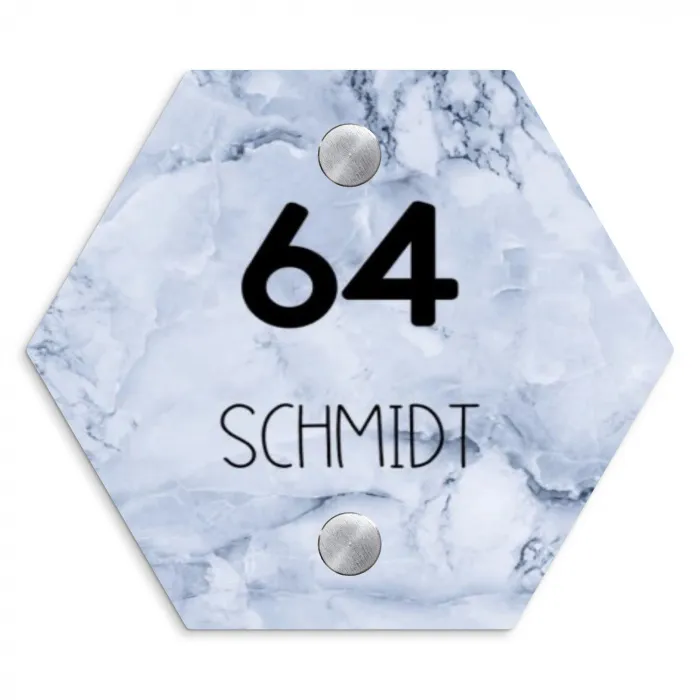 Blauw marmer - Modern Naambord Hexagon klein -3d