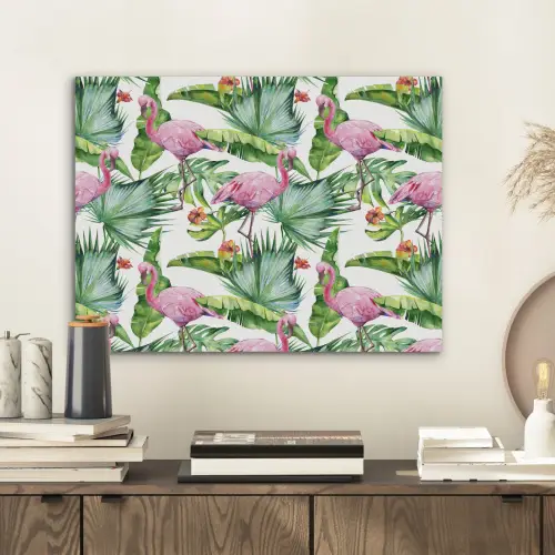 Inductie beschermer - Flamingo - Bladeren - Afdekplaat voor kookplaat - Tropisch PET vilt klein -sfeer1
