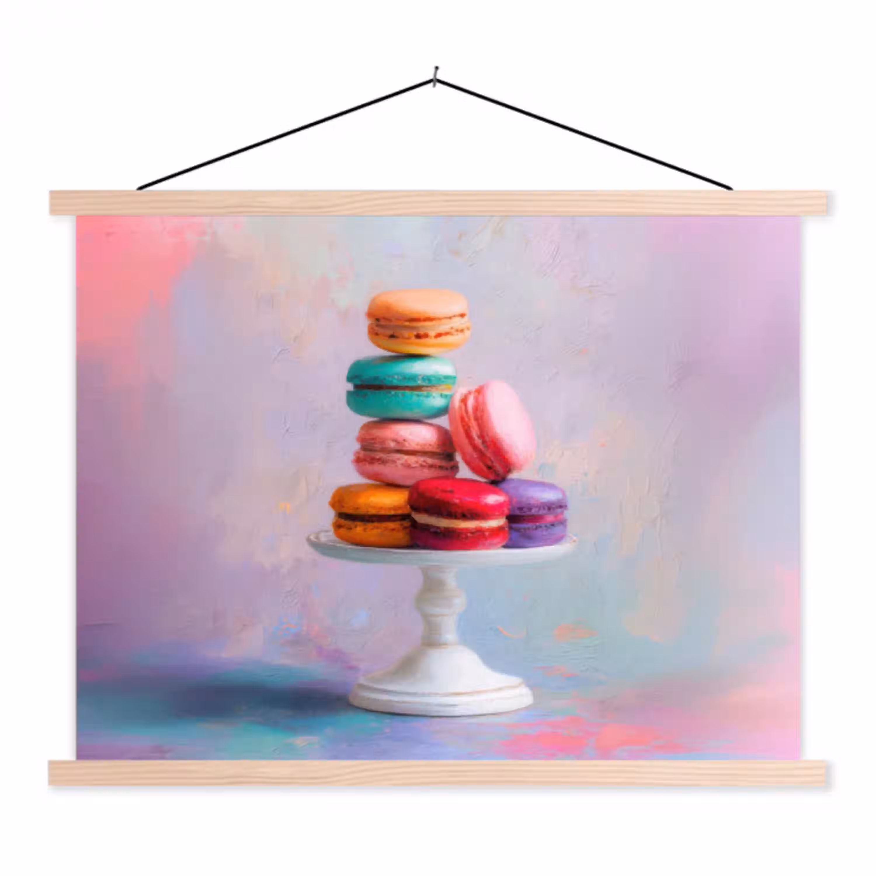 Macarons - Schaal - Pastel - Kleurrijk textielposter latten blank klein -3d