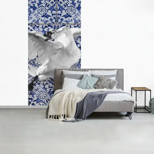 Zwaan - Kunst - Delfts blauw - Schilderij - Oude meesters fotobehang vinyl groot -slaapkamer