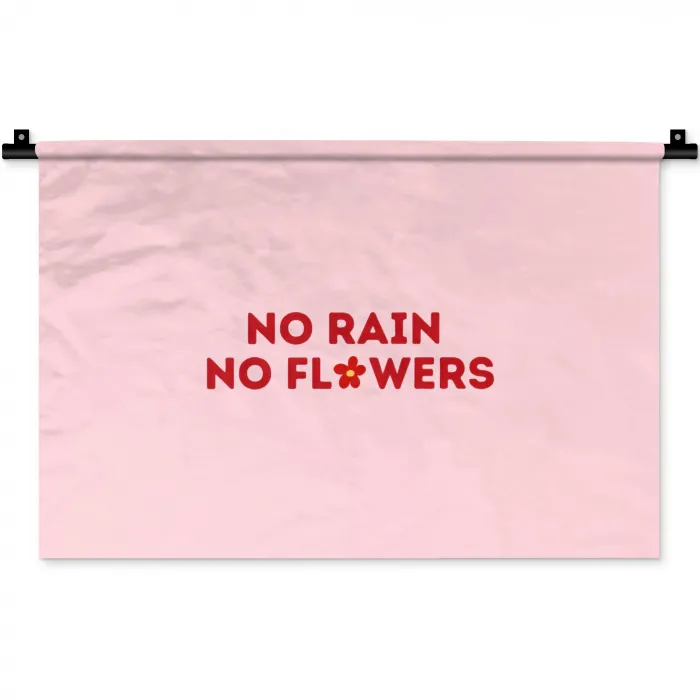 No rain no flowers - Minimalistisch - Roze - Bloem Wandkleed katoen klein -zz3d