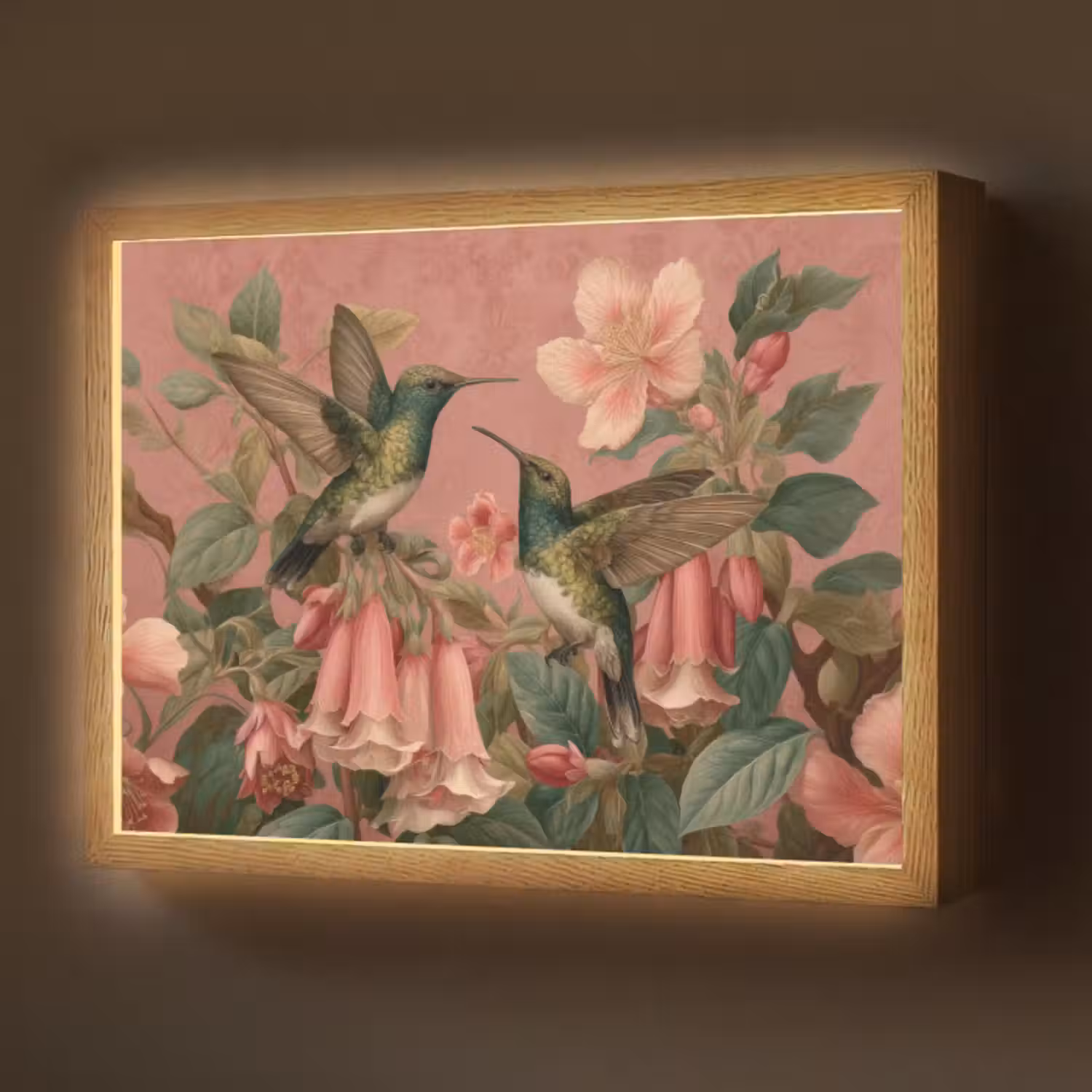 Lightbox - Wandlamp - Kolibries - Bloemen - Groen - Roze
