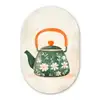 Theepot - Groen - Bloemen - Oranje Wandcirkel Ovaal Glas middel -3d