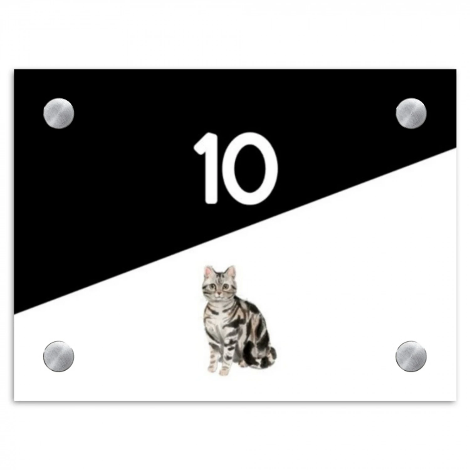 Zwart wit - Huisdier - Zilvergrijs gestreepte kat Naambord Rechthoek middel -3d