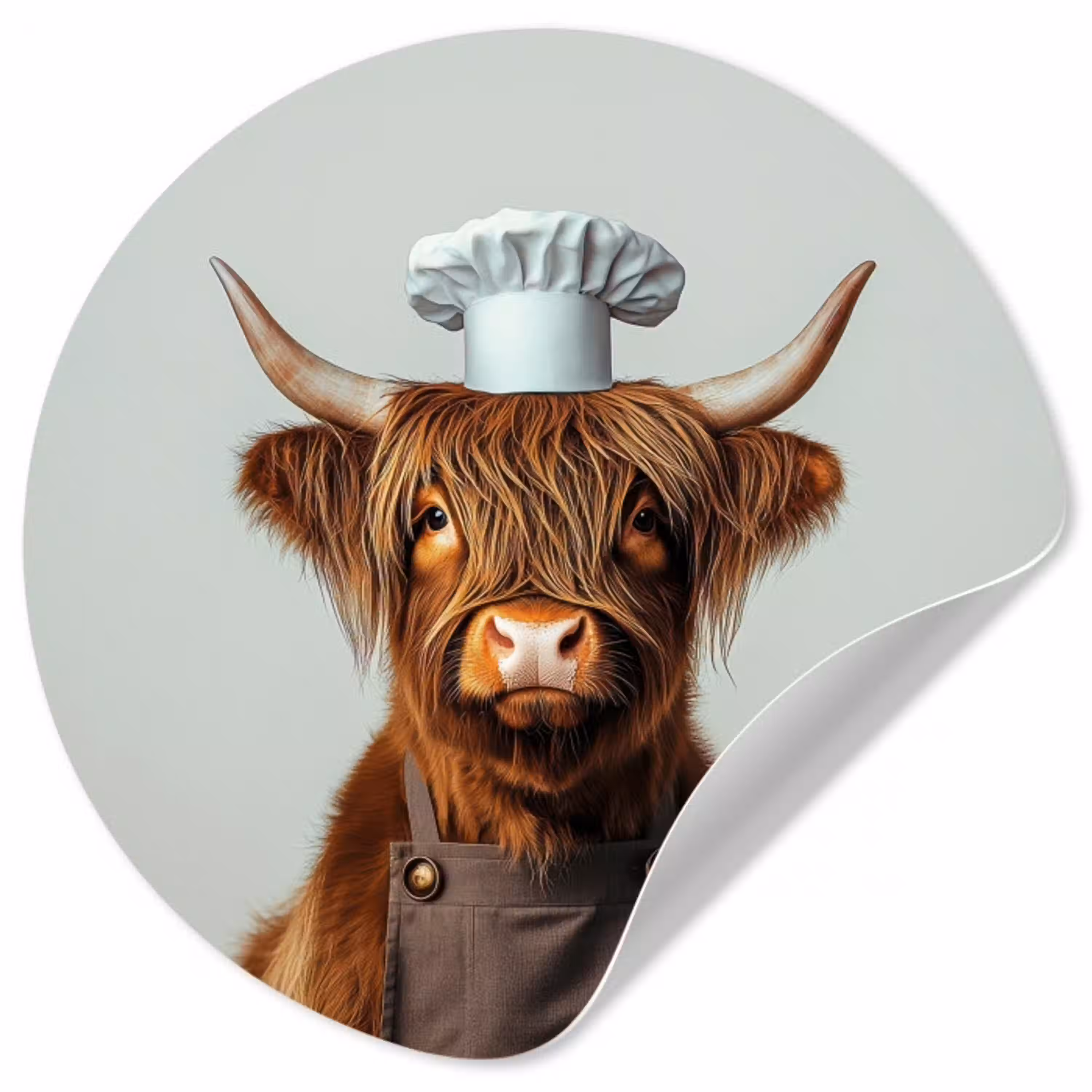 Schotse Hooglander - Bruin - Hoorns - Kokskleding Wandcirkel behangsticker klein -3d