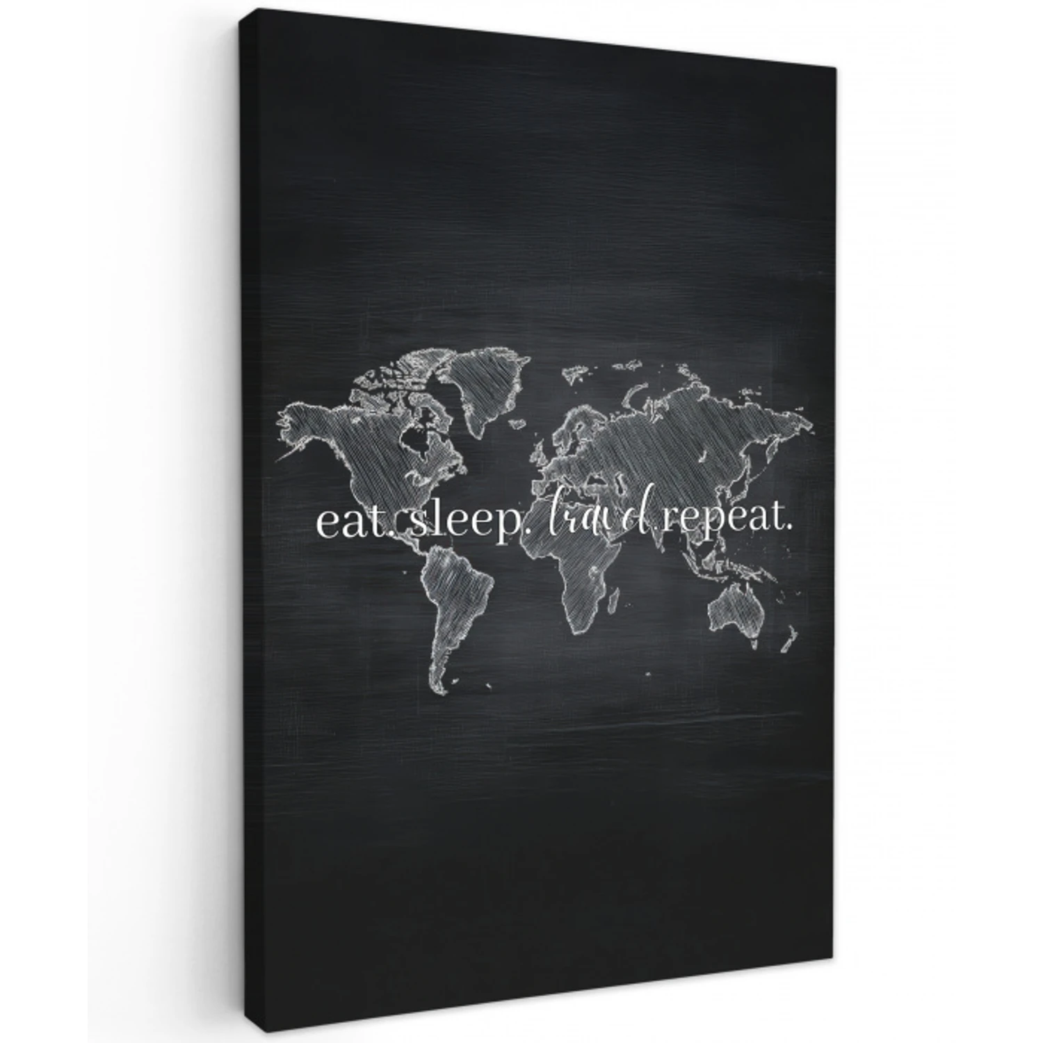 Wereldkaart - Krijt - Quote - Zwart Tuinposter op houten frame 2 cm dik middel -3d