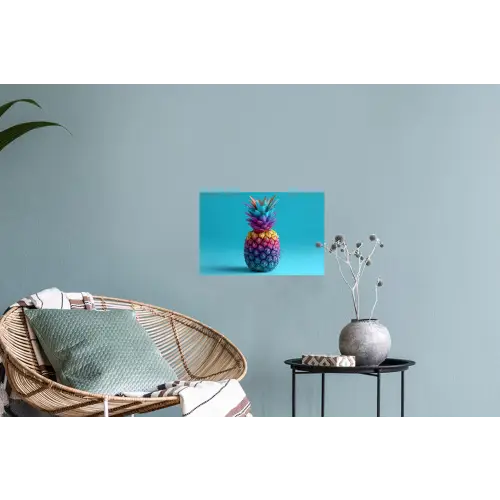 Ananas - Regenboog - Blauw - Popart Muursticker klein -plant