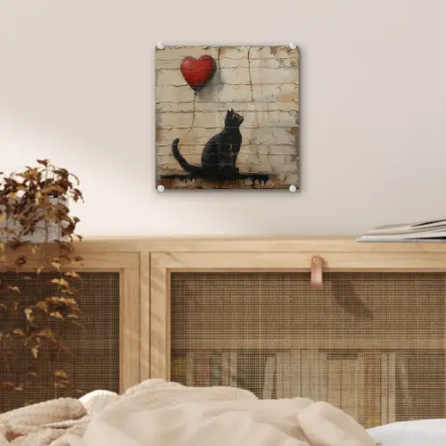Street art - Kat - Ballon - Graffiti - Banksy plexiglas 5mm klein -sfeer4