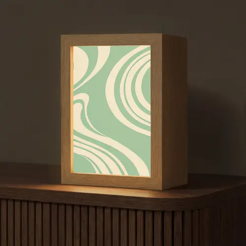 Golvende lijnen - Mintgroen - Dansende vormen Light Box met kabel (Tafellamp) klein -z3d_website