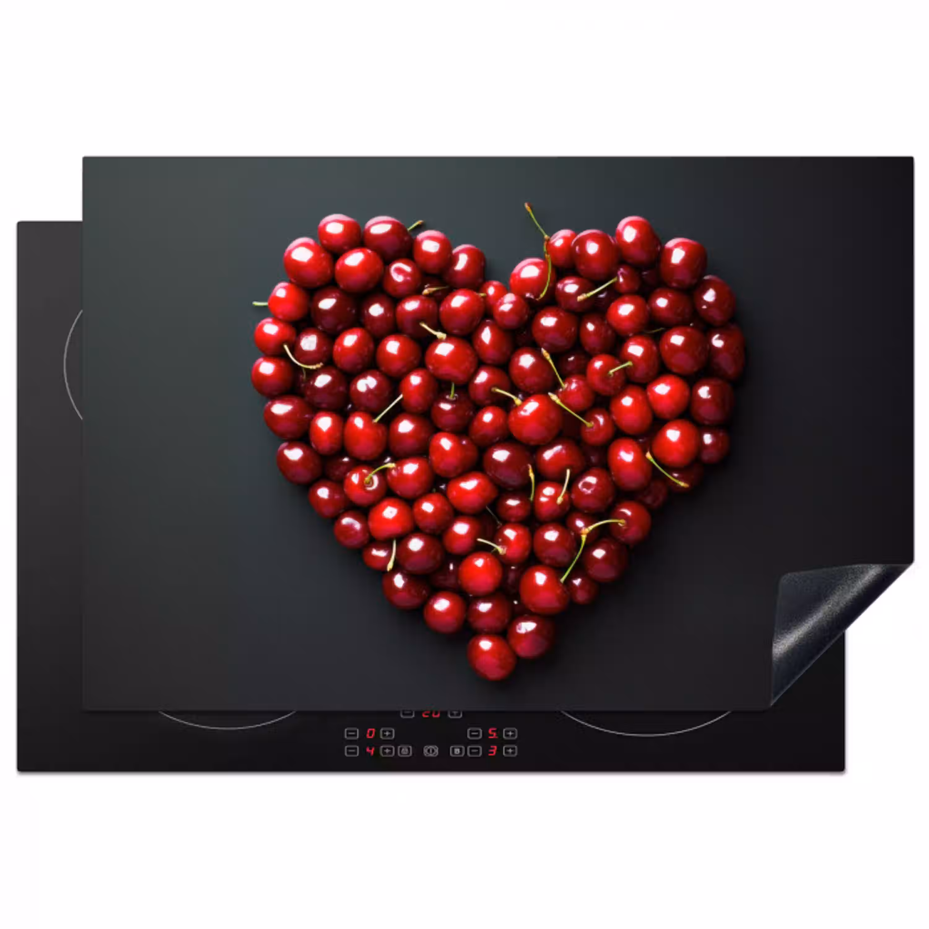 Kersen - Hart - Rood - Zwart Inductie beschermer vinyl 3mm klein -3d
