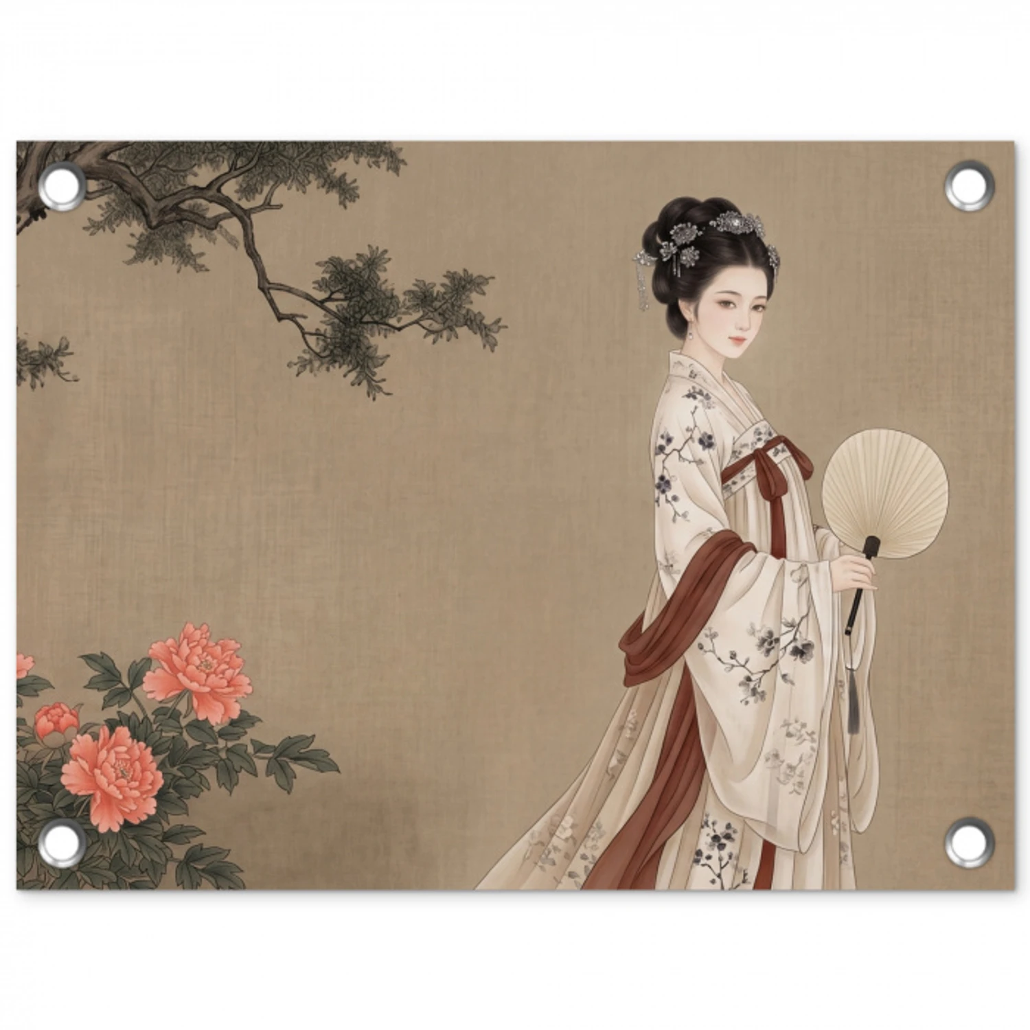 Vrouw - Azië - Kunst - Beige tuinposter los doek klein -3d