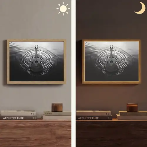 Gitaar - Hout - Water Light Box met batterij (Wandlamp) middel -sfeer3