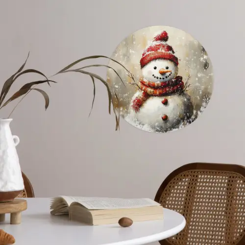 Sneeuwpop - Winter - Sneeuw - Beige Wandcirkel behangsticker klein -sfeer3