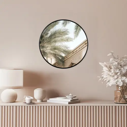 Gebouw - Palmbomen - Beige - Zon Fotolijst rond zonder passe partout klein -sfeer3