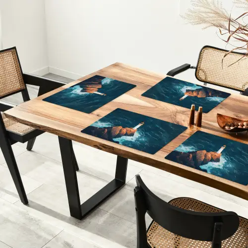 Vuurtoren - Rots - Zee - Golven Placemat vinyl groot -zzsfeer4_Kitchenyeah-website