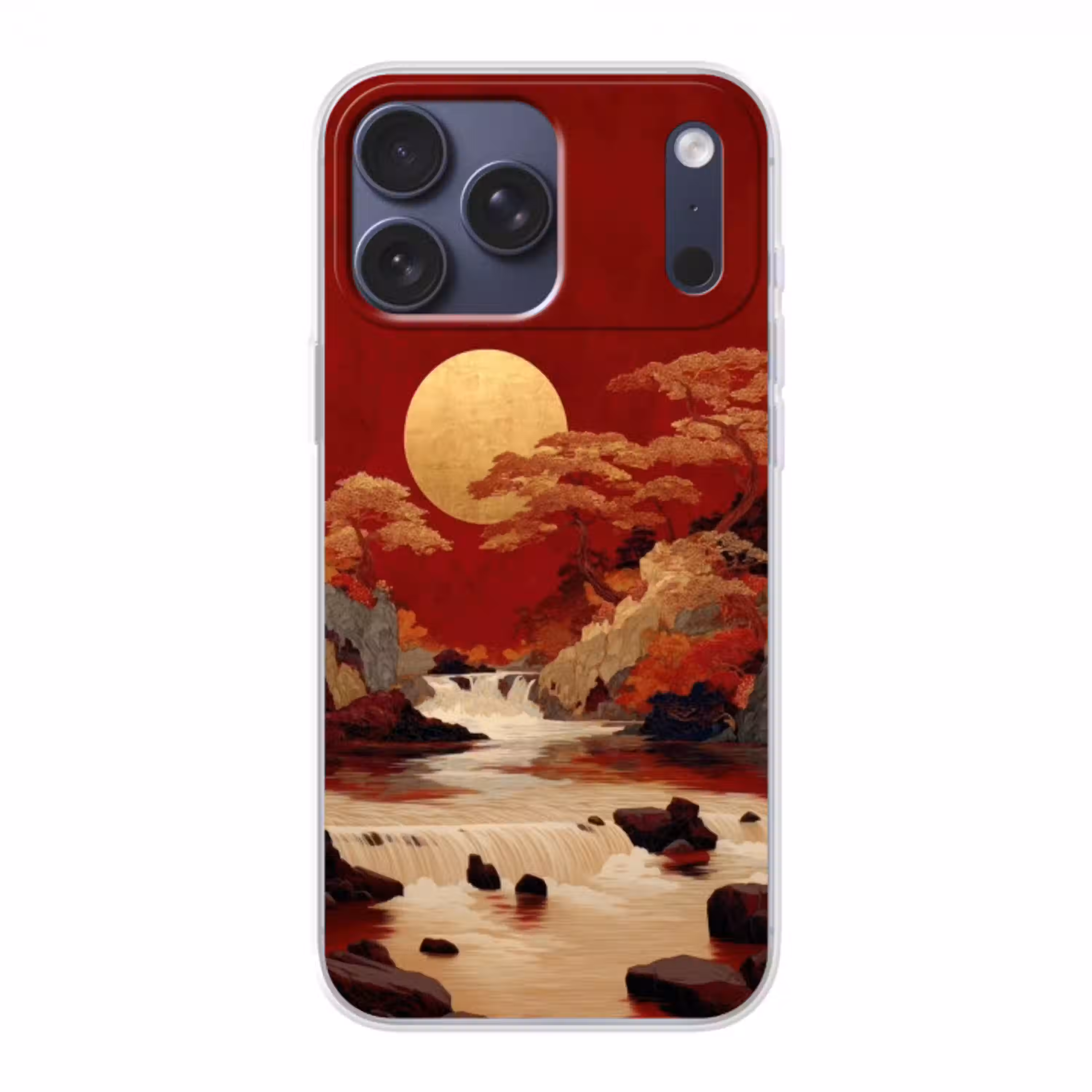Volle maan - Landschap - Waterval Telefoonhoesje iPhone 17 Pro Max klein -3d