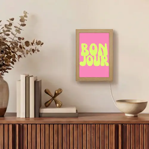 Bonjour - Roze - Fel groen Light Box met kabel (Tafellamp) klein -sfeer2