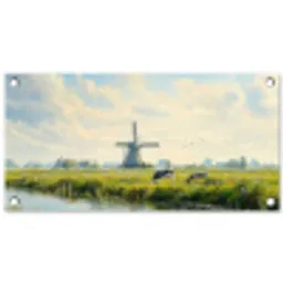 Koeien - Windmolen - Weide - Blauw tuinposter los doek klein -3d