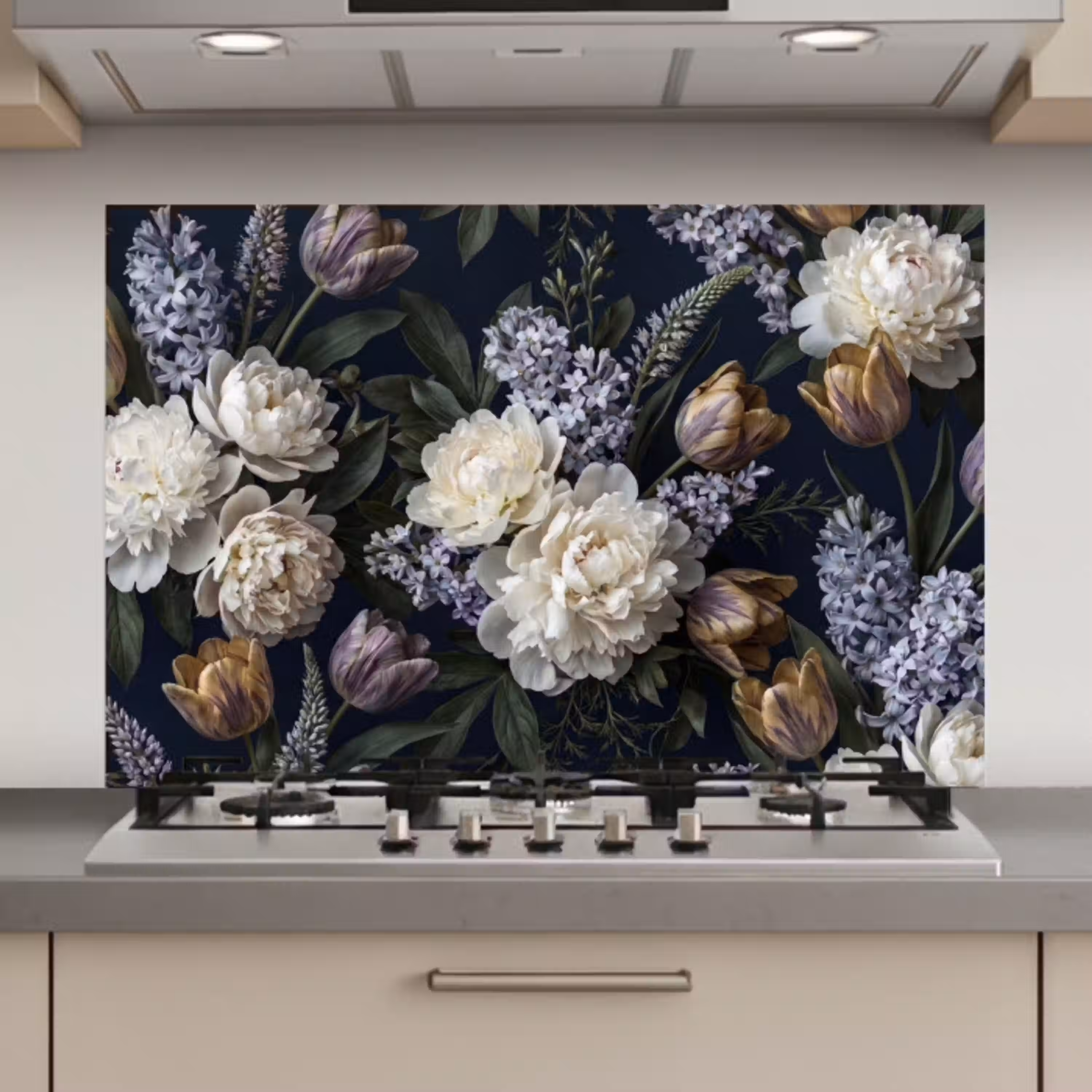 Bloemen - Donker - Elegant - Natuur - Wit keuken achterwand spatscherm klein -3d_website