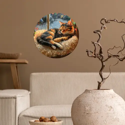 Kat - Kerst - Winter - Dier Wandcirkel behangsticker klein -sfeer1
