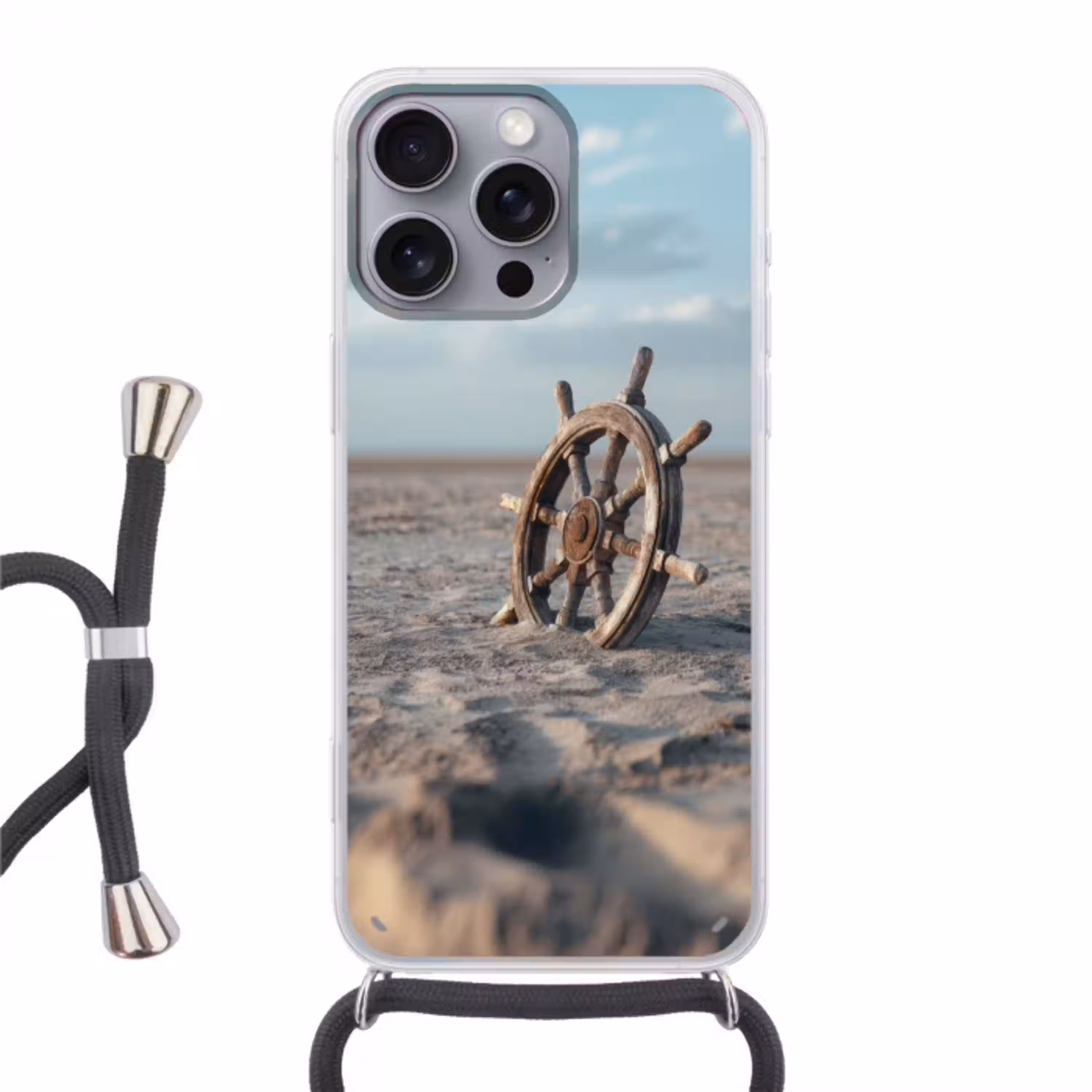 Scheepsstuur - Hout - Bruin - Zand Hoesje iPhone 16 Pro Max met koord klein -3d