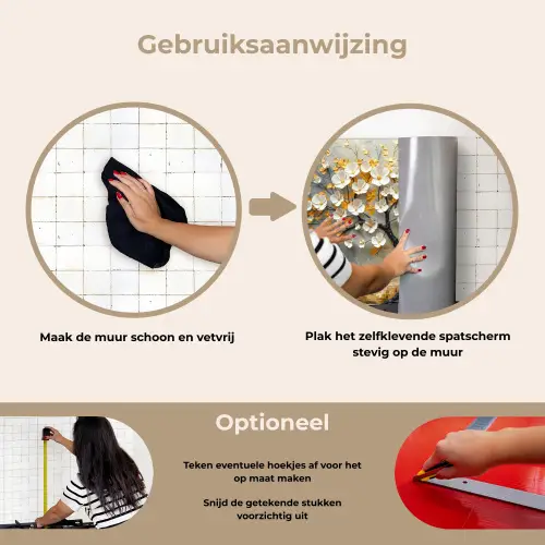 Boom - Bloemen - Goud - Beige keuken achterwand spatscherm klein -gebruiksaanwijzing_NL