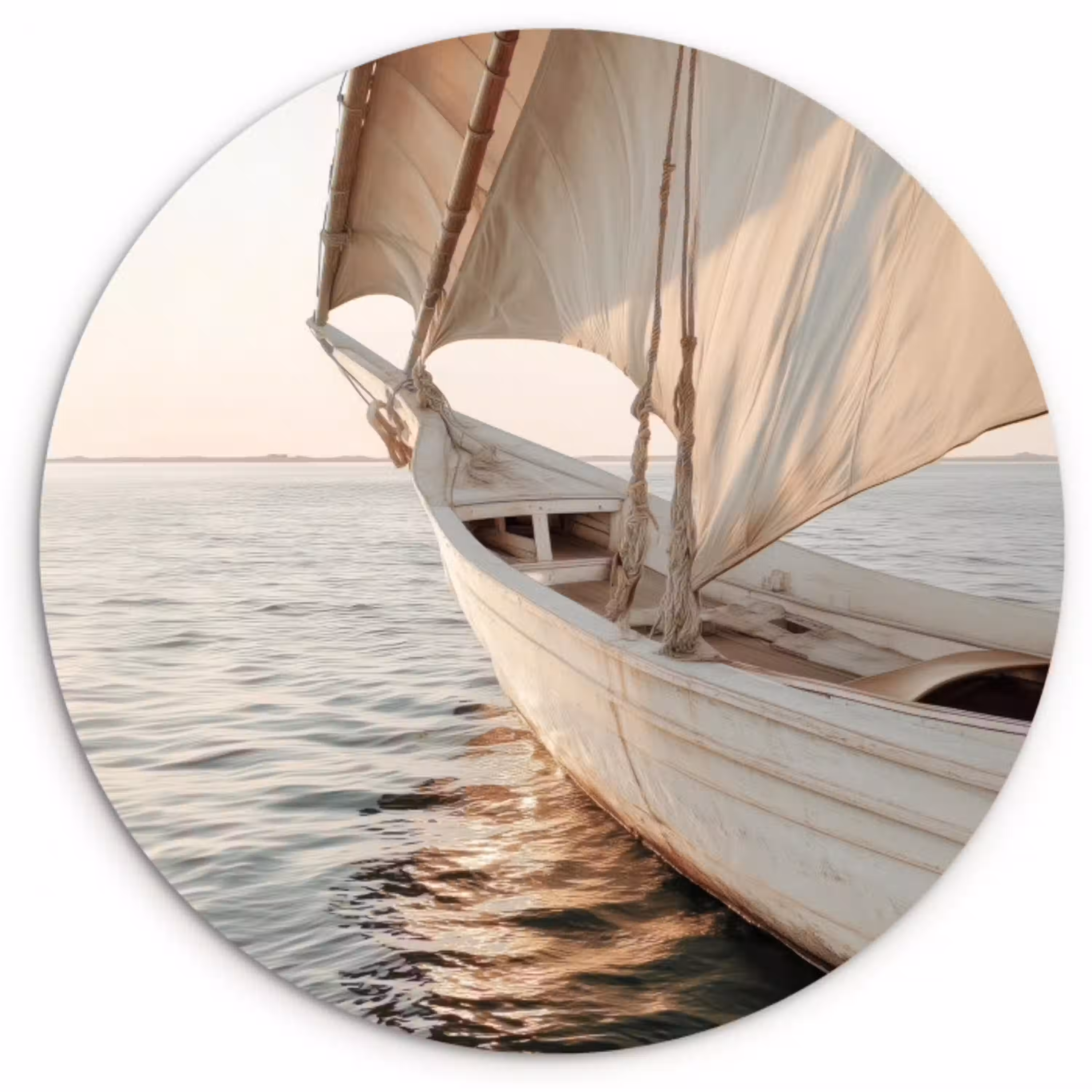 Zeilboot - Zee - Beige - Zon Wandcirkel plexiglas klein -3d