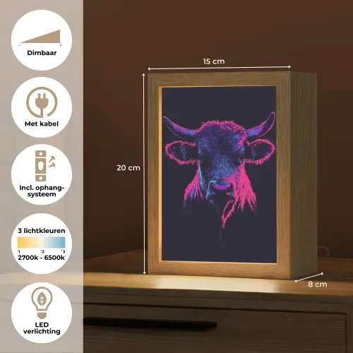 Stier - Neon - Zwart - Kleur Light Box met kabel (Tafellamp) klein -USP_NL