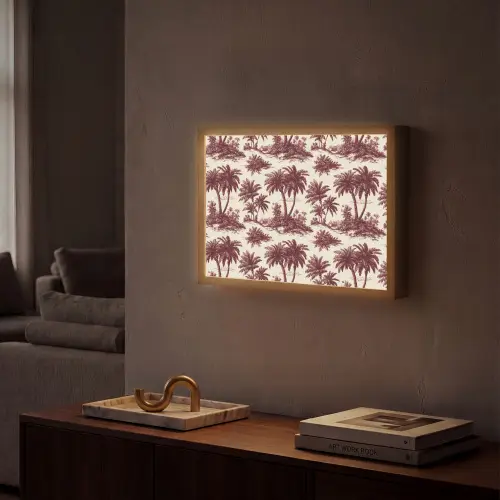 Tropisch - Geometrisch - Bordeauxrood Light Box met batterij (Wandlamp) middel 907 -sfeer1