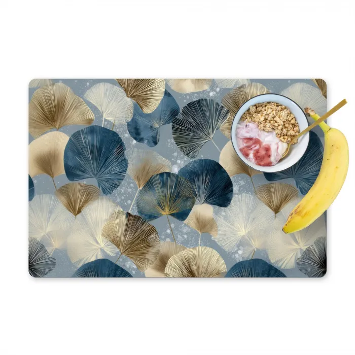 Bladeren - Abstract - Goud - Blauw Placemat vinyl groot -zzzproduct_Kitchenyeah-website