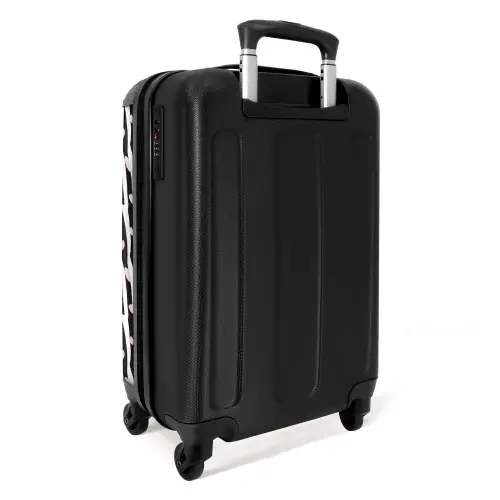 Patronen - Zwart - Wit - Minimalisme NBS - Handbagage koffer - Unisex middel -achterkant