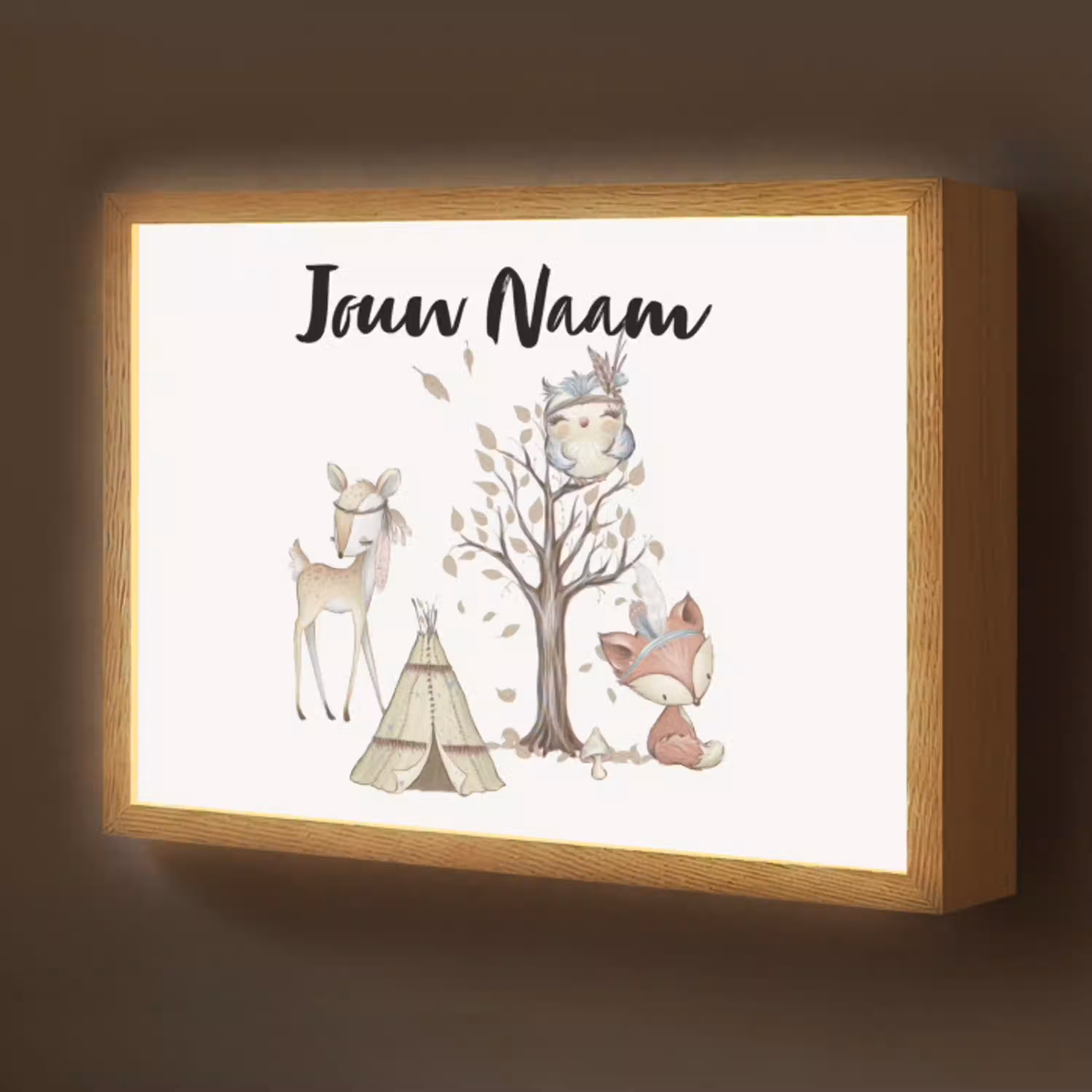 Wilde dieren - Bos - Illustratie Light Box met batterij (Wandlamp kind) middel -z3d_website