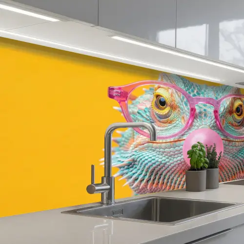 Kameleon - Kauwgom - Kleurrijk keuken achterwand 2 middel -3d_schuin