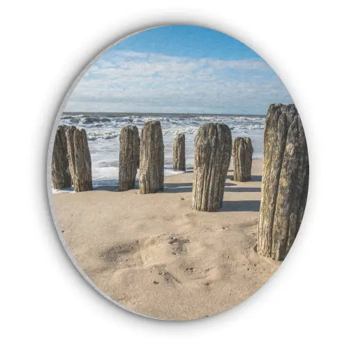 Zand - Strand - Paal - Water - Zomer Akoestische PET Vilt - Rond klein -3d