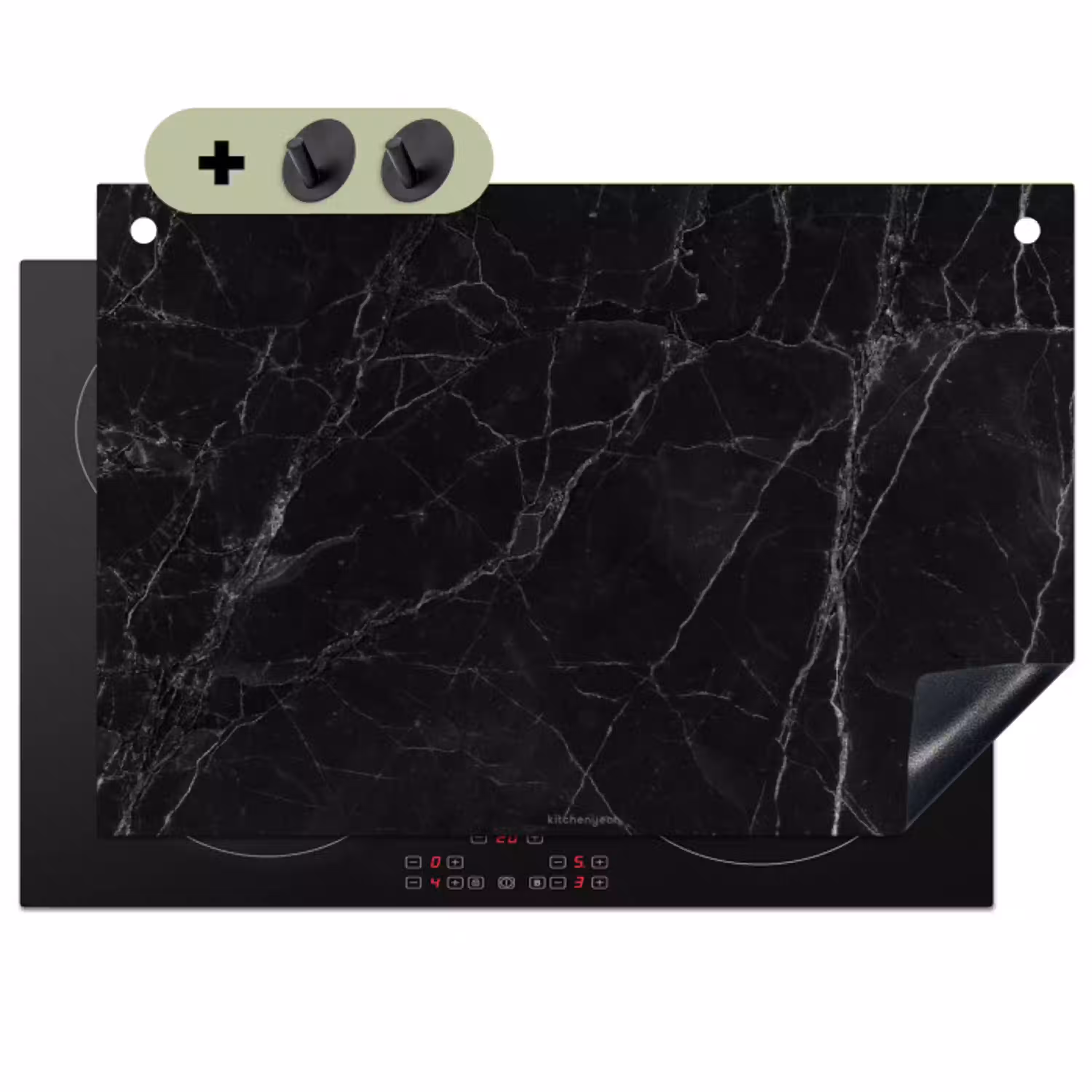 Zwart - Marmer Inductie beschemer met haakjes klein -3d